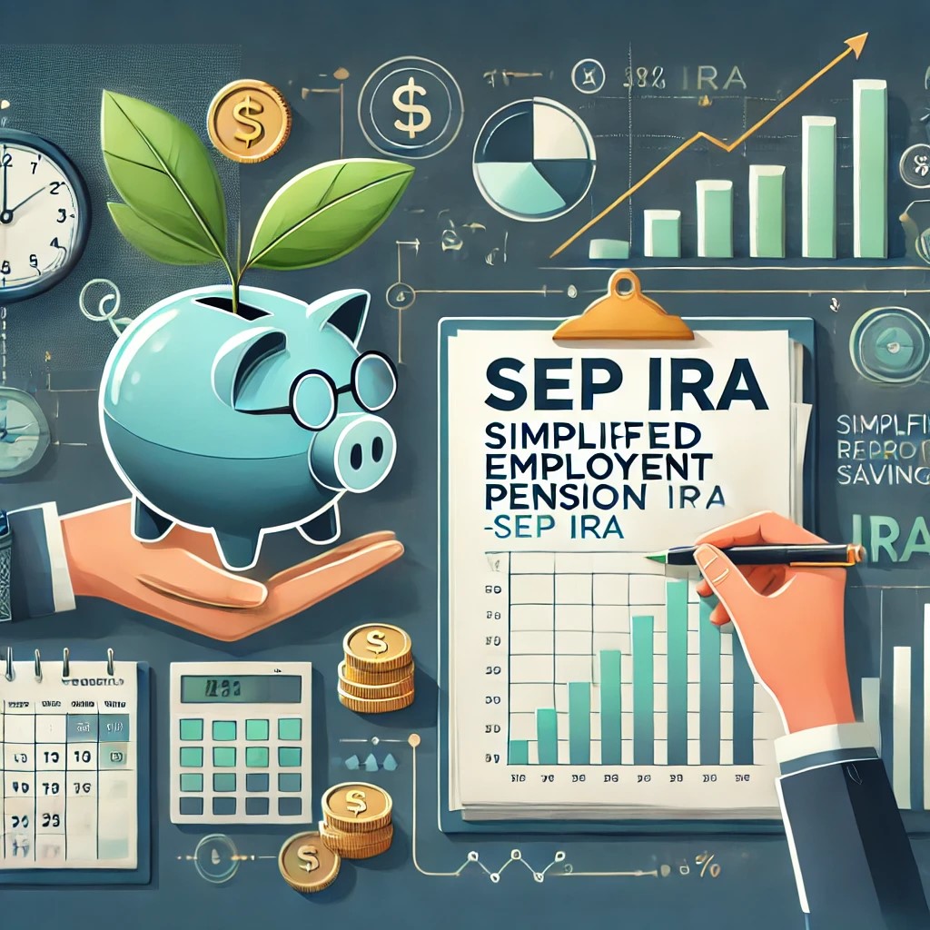 DALL·E 2024-09-02 15.39.22 - A detailed image illustrating the concept of a Simplified Employee Pension (SEP) IRA. The image shows a business owner reviewing a financial plan with